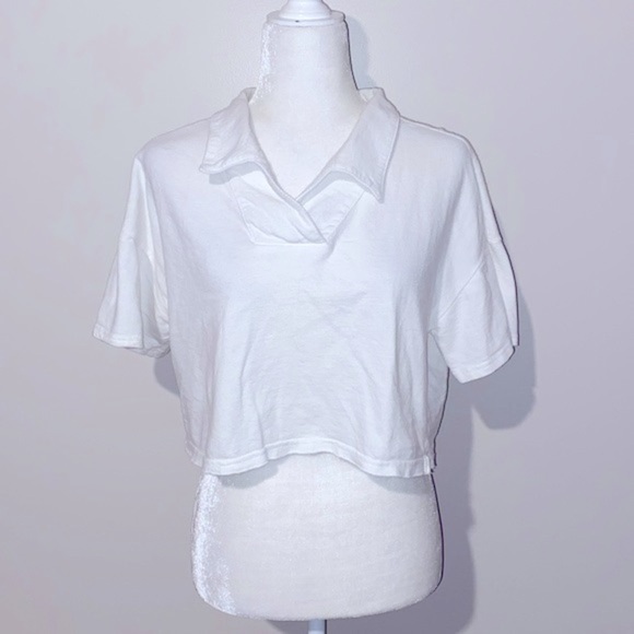 V ery J! White boxy oversized crop polo T-shirt - Picture 1 of 8